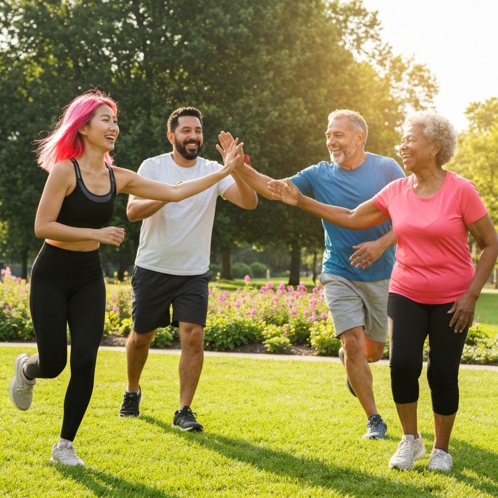 Happy, healthy people enjoying active lifestyles together